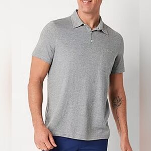 St johns Bay Grey Knit Polo Size Small Workwear Preppy  Golf Shirt